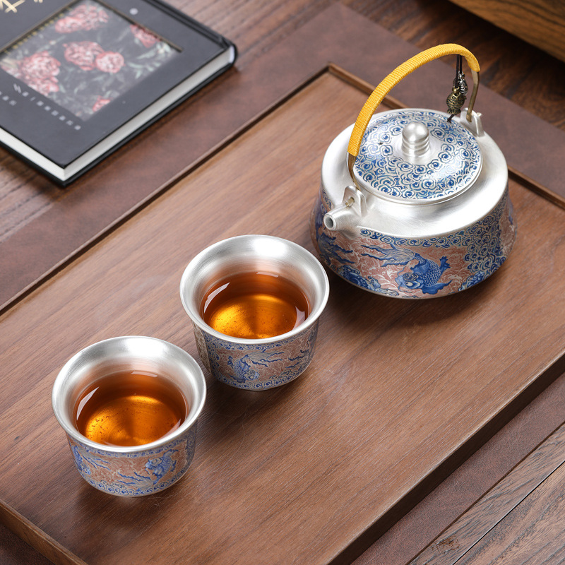 Ấm pha trà dễ phối đồ cao cấp sang trọng nhẹ nhàng ấm pha trà nước mạ bạc như cá làm quà tặng dụng cụ pha trà Kung Fu gốm sứ Trung Quốc gia dụng