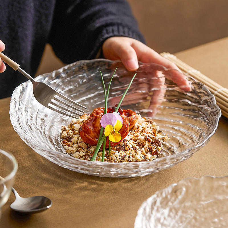 Bát thủy tinh Canghai Bát salad trái cây Đĩa sâu sang trọng nhẹ cao cấp Bát sữa chua sáng tạo Đĩa trái cây đẹp đặc biệt gia dụng