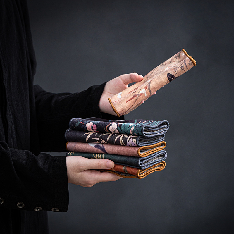 Khăn trà da lộn khăn trà khăn bàn trà khăn lau nhẹ sang trọng kiểu Trung Quốc thấm nước khăn giữ ấm phụ kiện bộ trà Kung Fu đệm trà