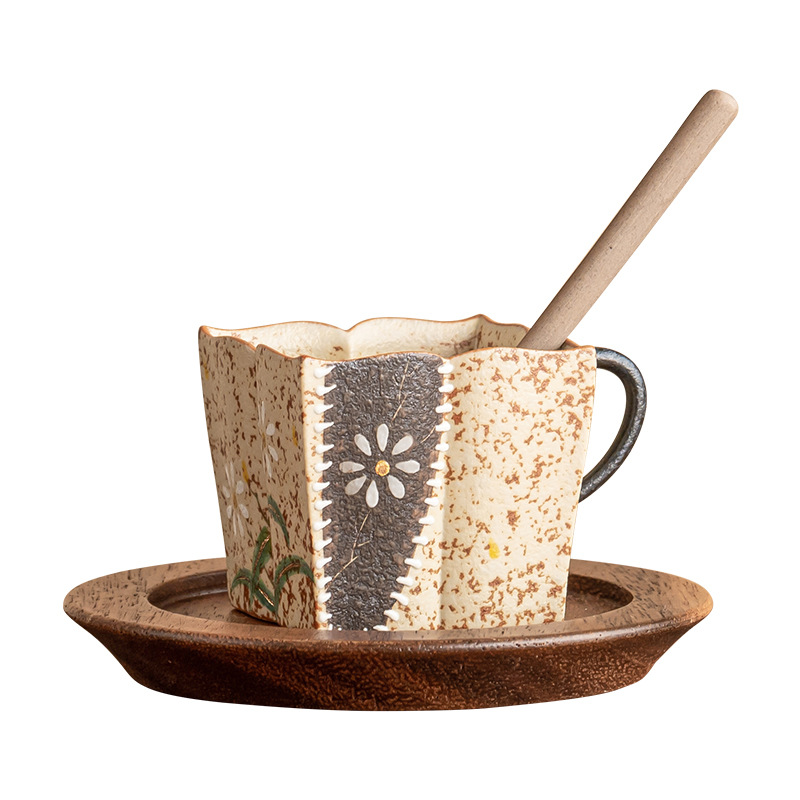 Màu xanh và trắng đá lửa màu đỏ tách cà phê espresso tách trà cốc chủ nhân vẽ tay hoa cúc nhỏ vẽ tay hoa cúc vuông cốc trà đơn