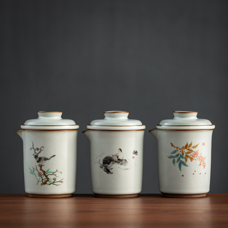 Bộ ấm chén trà Ru Kiln kiểu Nhật, di động, du lịch ngoài trời, một ấm hai chén, gốm sứ, kiểu Kung Fu, men nứt
