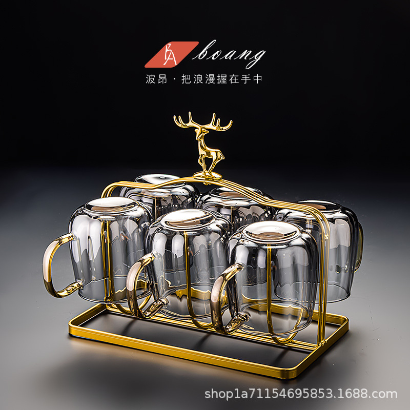 Cốc sáng tạo Cốc uống nước gia dụng Bộ cốc thủy tinh chống cháy nổ chịu nhiệt phòng khách Cốc pha trà có tay cầm đơn giản phong cách ins