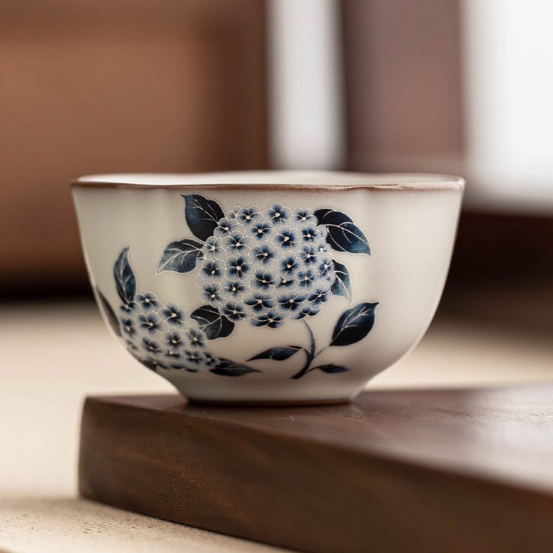 Cốc trà nhỏ tinh tế Ruyao cốc mỡ lợn đông lạnh hoa cẩm tú cầu Ruqing cốc uống trà cốc trà cốc chủ nhân cốc đơn