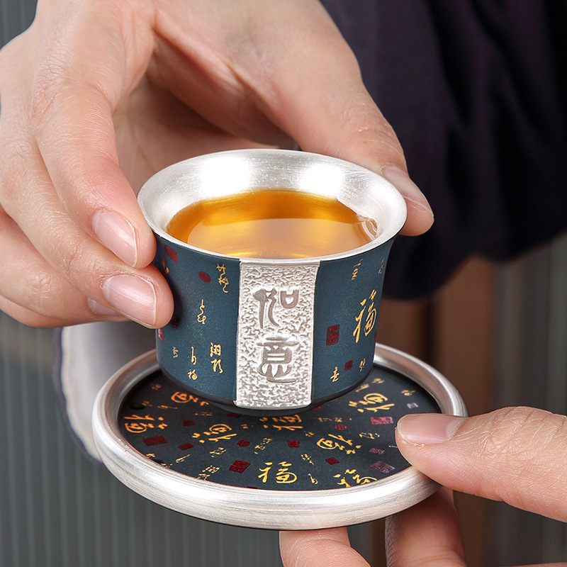 Cốc trà mạ bạc 999 Bạc Baifu Ruyi cốc chủ nhân cốc đơn gia dụng cốc trà Kung Fu gốm sứ Zisha cốc trà