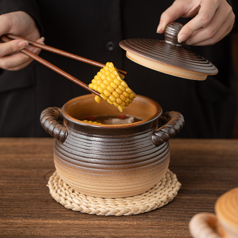 Nồi đất dưỡng sinh gốm thô gia dụng chịu nhiệt độ cao khô không nứt nồi canh hầm nồi nấu cháo đặc biệt bếp gas nồi gốm sứ