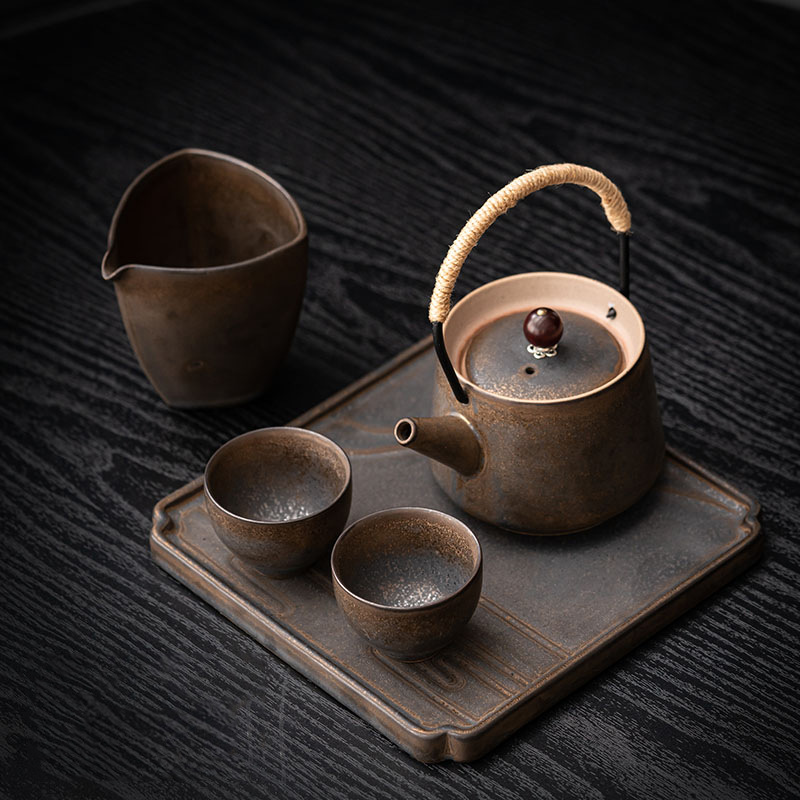 Bộ dụng cụ pha trà Kung Fu mạ vàng cổ điển dụng cụ pha trà loại nhỏ gia dụng một ấm hai cốc khay trà nguyên bộ