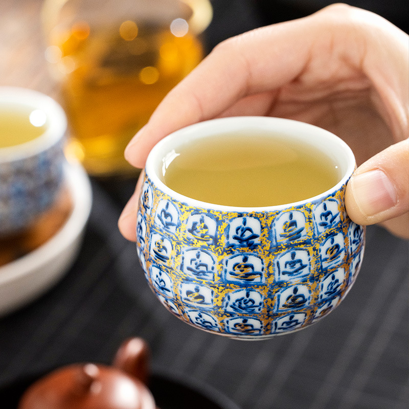 Cốc thiền nhỏ ngàn phật tráng men sứ cốc trà cốc chủ nhân tinh tế cao cấp chuyên dụng tách trà cốc trà bộ trà Kung Fu