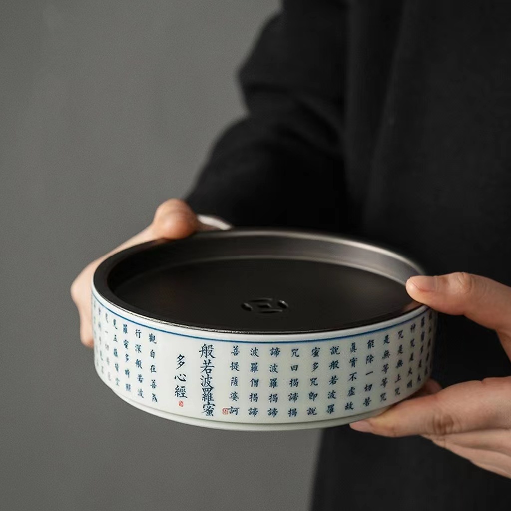 Bình kinh tim cổ điển Jingdezhen, bàn pha khô kiểu Trung Quốc, khay trà, dụng cụ trà Kung Fu, khay giữ ấm nước, trữ nước thủ công