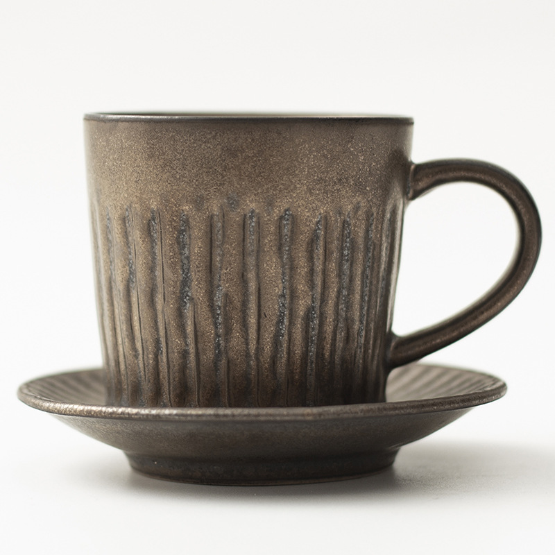 Bộ cốc và đĩa cà phê gốm thô cổ điển cốc trà gốm sứ gia dụng cốc sữa sáng tạo cốc trà chiều cốc nước