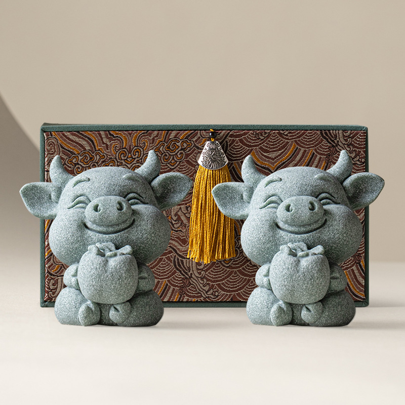 Đá sa thạch xanh lợn hồng may mắn Trung Quốc sáng tạo đồ trang trí nhỏ non bộ cây cảnh trang trí phòng khách trà bàn trang trí đá