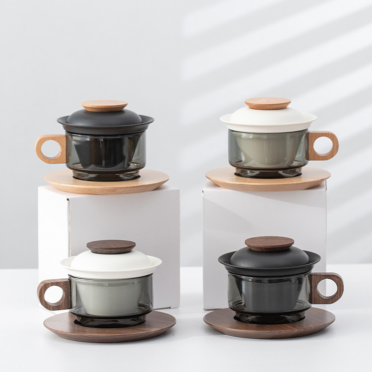 Tách trà thủy tinh tách trà cốc cà phê trà văn phòng cốc uống nước lọc có nắp dùng trong gia đình cá nhân cốc trà hoa