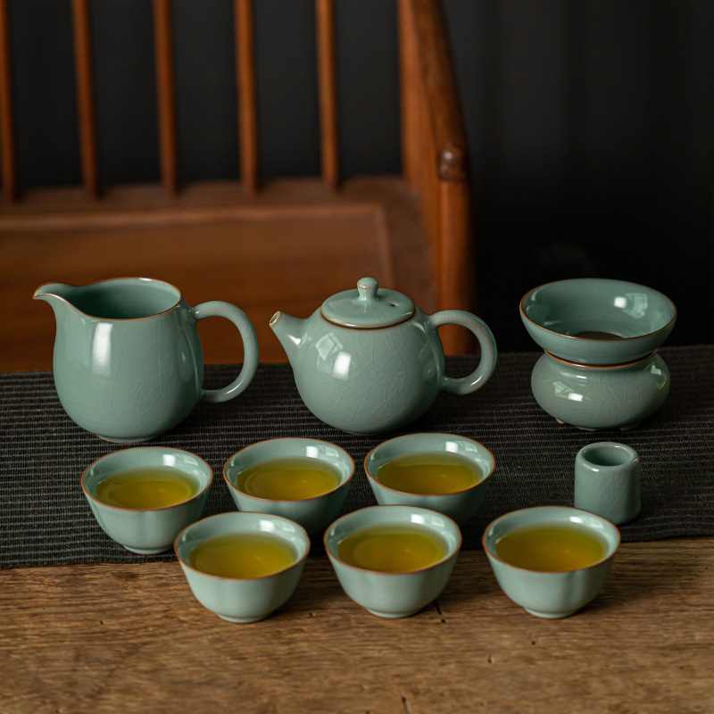 Bộ ấm trà Lò Ru Lò Dâm ấm trà gia dụng hộp quà tặng ấm trà cốc trà mở bộ ấm trà Kung Fu sứ Ru
