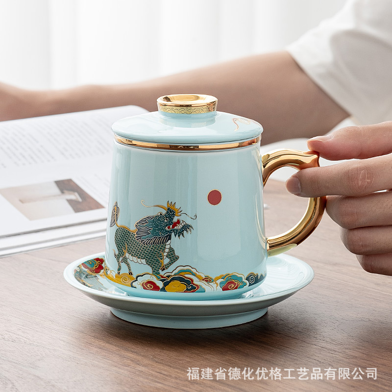 Cốc sứ Kirin cốc tách trà lọc Có Nắp Cốc pha trà cốc nước văn phòng gia dụng cá nhân