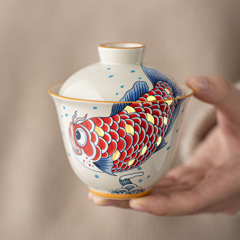 Bát có nắp Yuanbao màu xám thực vật Cốc trà Kim Ngọc Mantang Bát pha trà gốm sứ có nắp hai gia dụng cao cấp chống bỏng