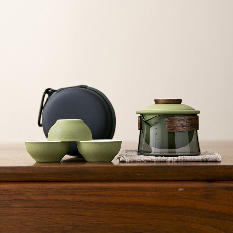 Bộ trà du lịch, cốc khách nhanh, cắm trại ngoài trời, thiết bị uống trà, bộ trà Kung Fu, bán buôn một ấm ba cốc