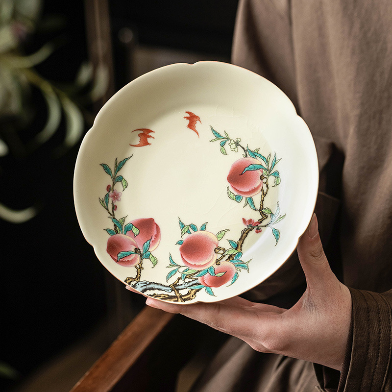 Ấm chín đào hoa hồng Ru Kiln, khay đựng trà kiểu Trung Quốc, khay đựng hoa quả khô, phụ kiện bộ trà gốm sứ gia dụng, khay đựng trà, khay đựng trà, khay đựng trà