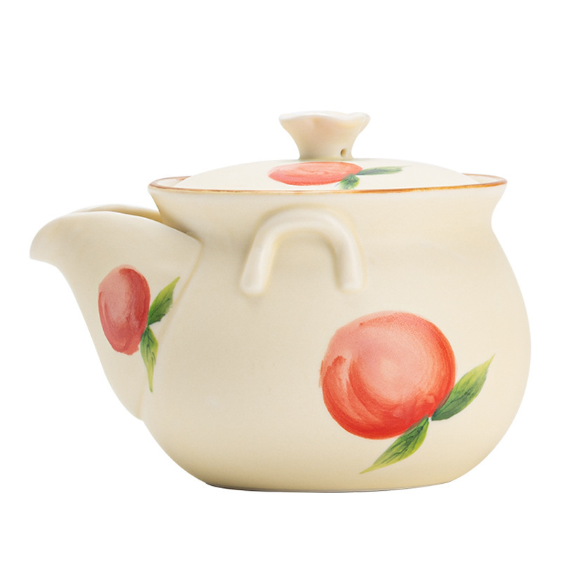 Màu hồng vẽ tay gốm sứ màu be nước đào nắm tay ấm chén cá nhân bộ trà Kung Fu bộ quà tặng bán buôn