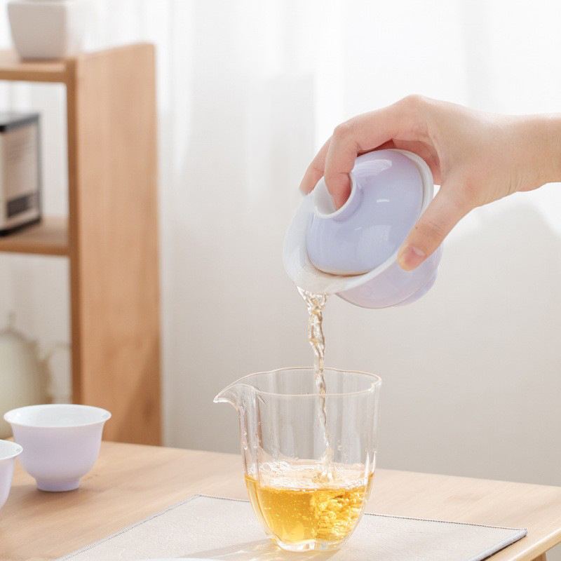 Bát có nắp Mushan nữ màu tím gốm sứ đơn bát trà lốp mỏng cao cấp không nóng bát có nắp ba tài năng xưởng bán buôn