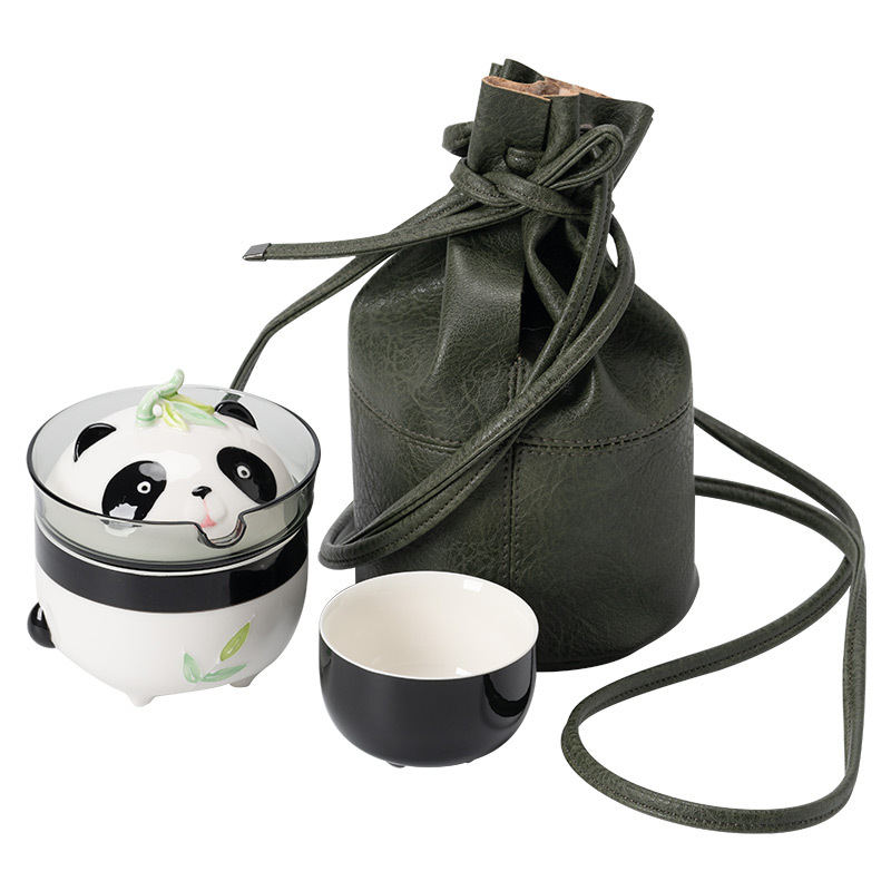 Panda gốm sứ cốc khách nhanh một ấm một cốc Bộ trà du lịch xách tay ngoài trời Túi đựng thiết bị uống trà