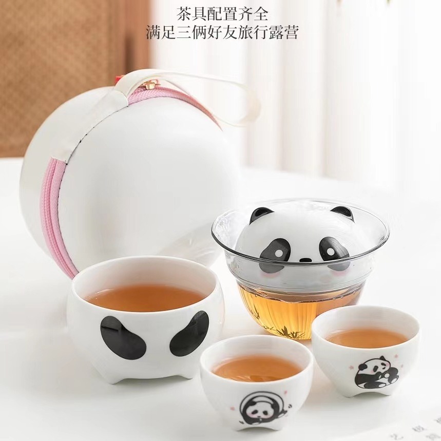 Bộ trà du lịch Gấu trúc, cốc nhanh di động, ấm trà di động cắm trại ngoài trời, đồ lưu niệm Thành Đô