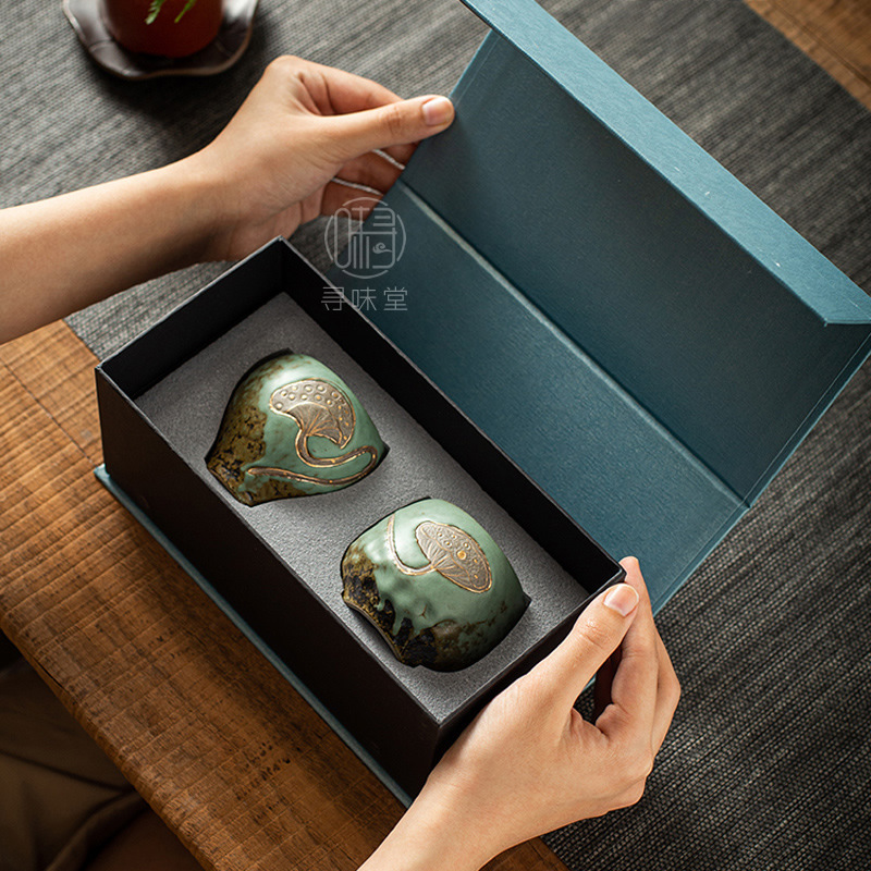 Biết cốc cặp đôi hoa sen | cốc trà Kung Fu gốm sứ cốc chủ nhân gốm thô bộ trà quà cưới cưới