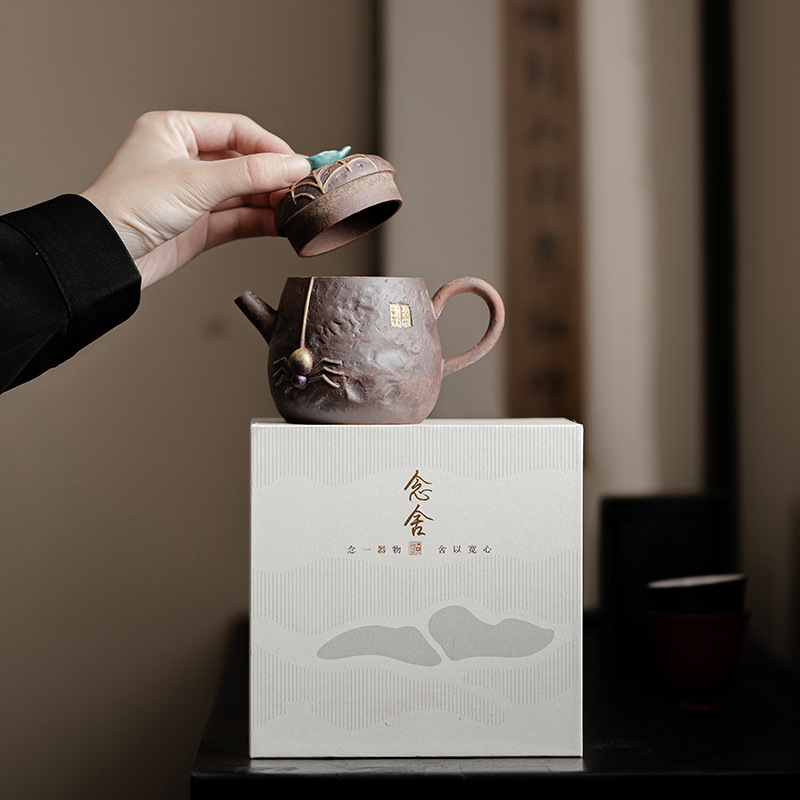 Ấm trà nhện bùn đá cổ dụng cụ pha trà kungfu cổ điển văn phòng gia dụng ấm trà gốm sứ ấm đơn hộp quà