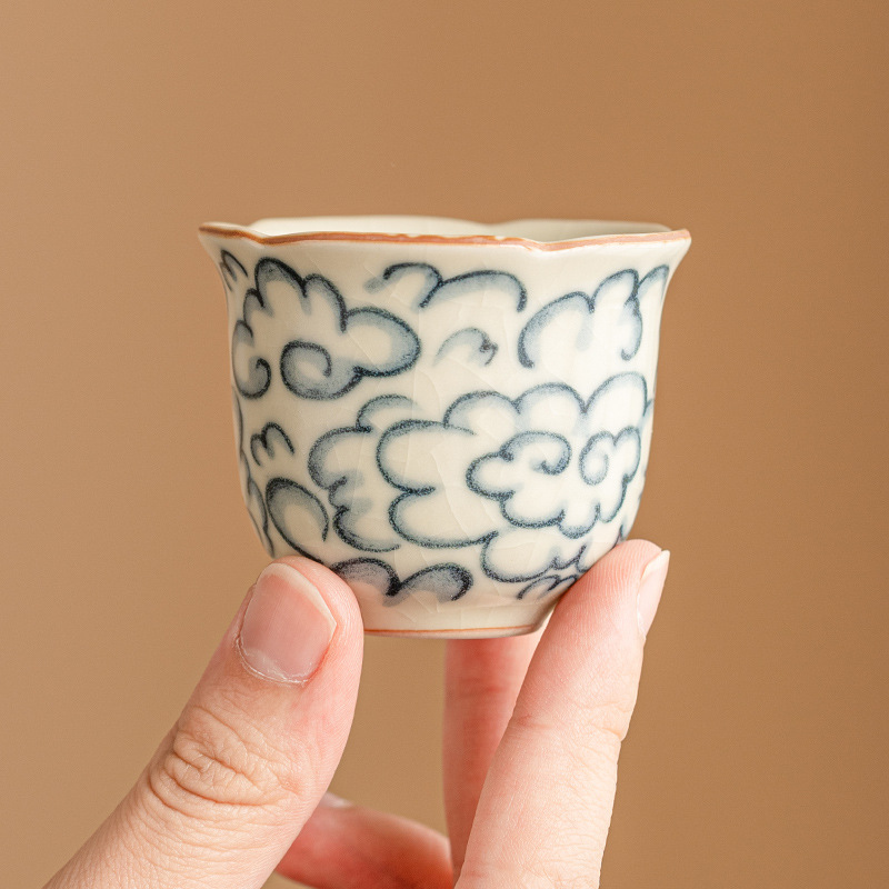 Cốc chuông hình đám mây tốt lành kiểu Trung Quốc, cốc chủ nhân, cốc trà Kung Fu cao cấp Ru Kiln, cốc đơn, cốc trà nhỏ có thể mở được