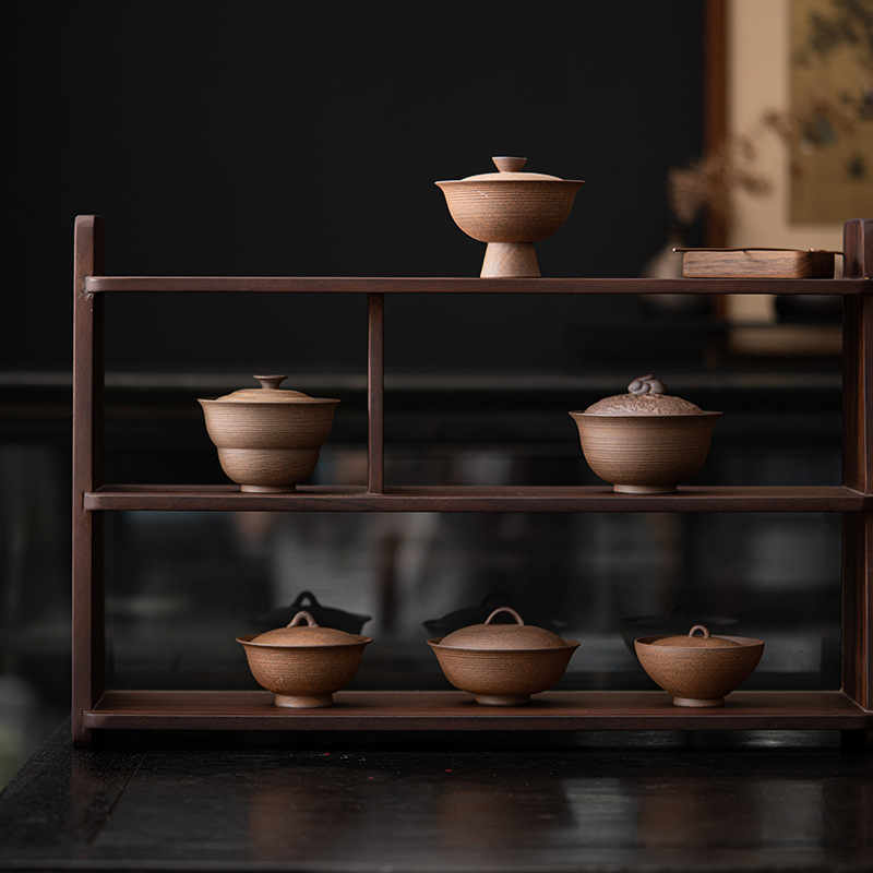 Bát có nắp chân cao bằng gốm thô đất sét ép tay, bộ trà Kung Fu cổ thủ công, bát pha trà, bát trà nhỏ chống bỏng gia dụng