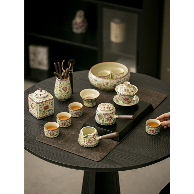 Bộ ấm trà Kung Fu gốm sứ gia dụng Bộ ấm trà có nắp chén trà khay trà cao cấp sang trọng nhẹ bán buôn