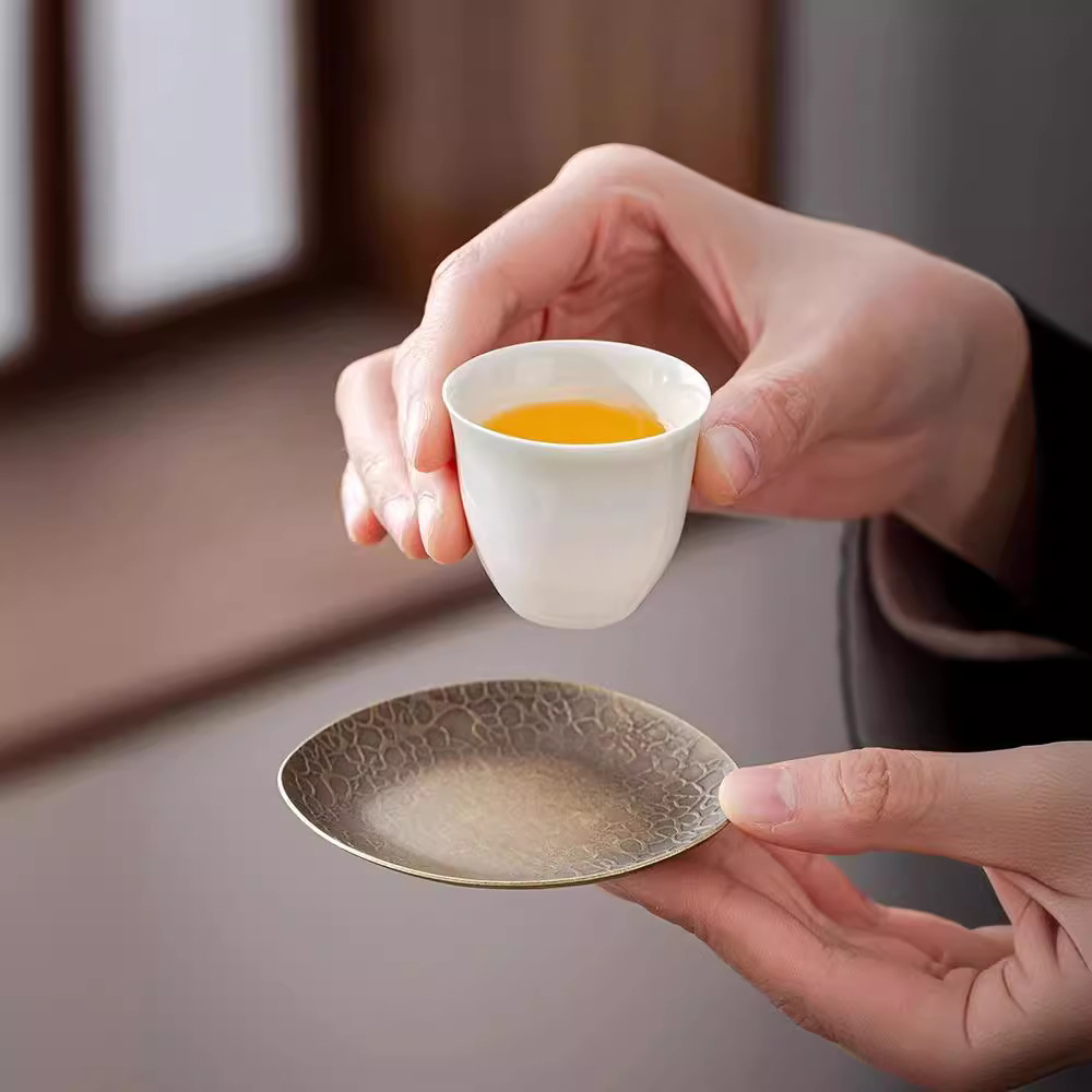 Lót cốc bằng đồng, khay đựng cốc kiểu Nhật Zen kiểu mới, tách trà đạo Kung Fu, đệm cách nhiệt, Bộ trà kim loại, đệm ăn, phụ kiện