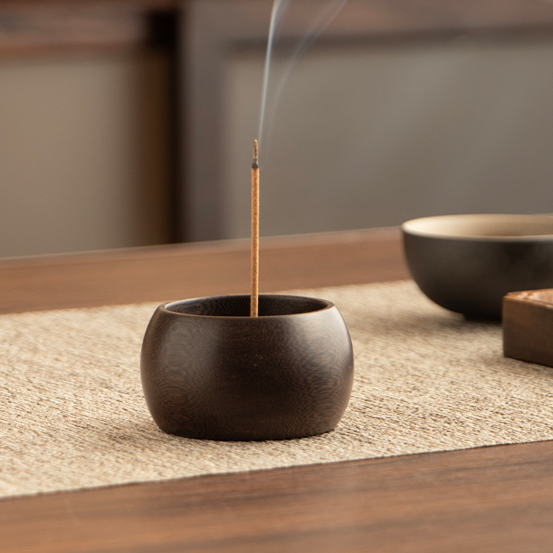 Ghế hương hình tròn bằng gỗ đàn hương đen gia đình Trung Quốc lư hương trầm hương gỗ đàn hương hộp đựng hương trầm hương in quà tặng