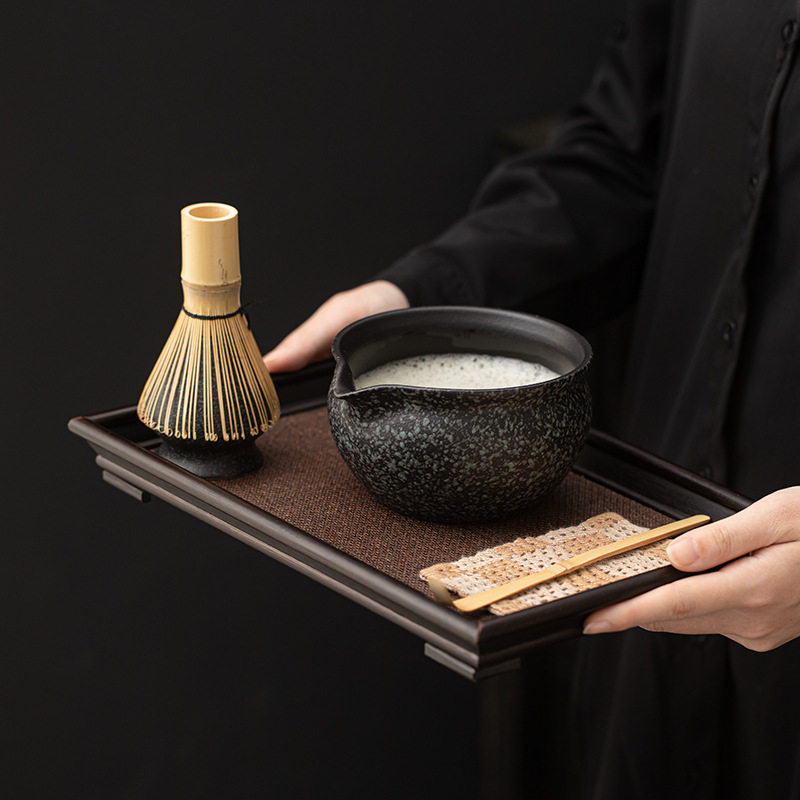 Mô hình đá đen Zen kiểu Nhật, bát matcha gốm sứ, bàn chải trà đứng, phụ kiện trà Baixi thời Tống
