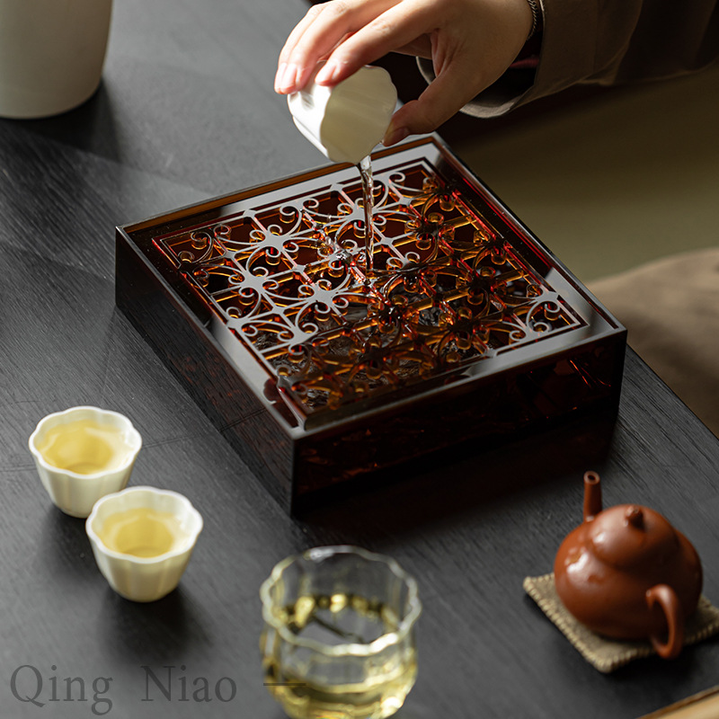 Khay đựng ấm Acrylic Bộ trà vuông đơn giản giá đựng cốc trà khay đựng trà nhỏ mờ dễ phối Khay đựng trà bàn pha khô