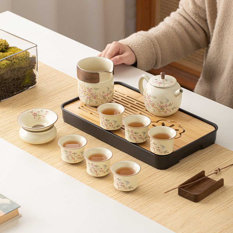 Bộ ấm trà gốm sứ Ziseng Ru Kiln Bộ ấm chén có khay trà Bộ ấm pha trà du lịch ngoài trời gia dụng quà tặng doanh nghiệp