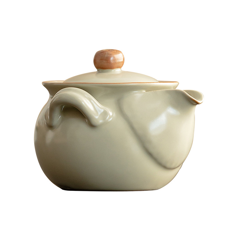Ấm cầm tay lò Ru cổ ấm pha trà không nóng bằng gốm sứ đơn giản dụng cụ pha trà Kung Fu gia dụng có thể mở tấm ấm đơn