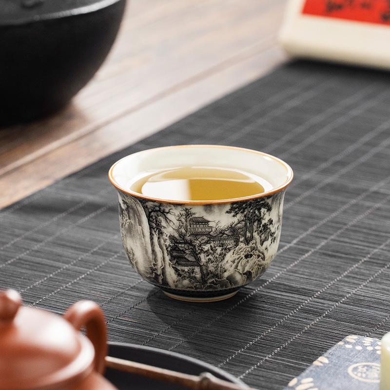 Cốc trà bình phong cảnh Ruyao cốc chủ cao cấp chuyên dụng cá nhân cốc đơn cốc gốm sứ có thể mở được cốc trà