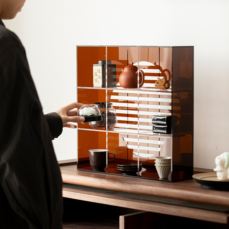 Acrylic màu nâu để bàn có giá để đồ bộ ấm trà ấm trà trưng bày có giá cổ có thể treo trên tường