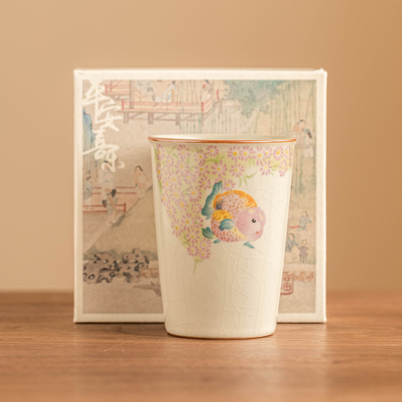 Cốc trà Ru Kiln kiểu Trung Quốc, cốc chủ nhân, bộ trà cá nhân, tách trà Kung Fu có thể nâng cao, cốc trà gốm sứ cao cấp