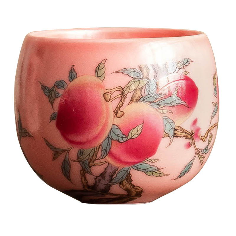Cốc trà gốm sứ cốc chủ nhân cao cấp mỡ lợn bột đông Rufencai chín đào tròn cốc trà cốc trà cốc đơn