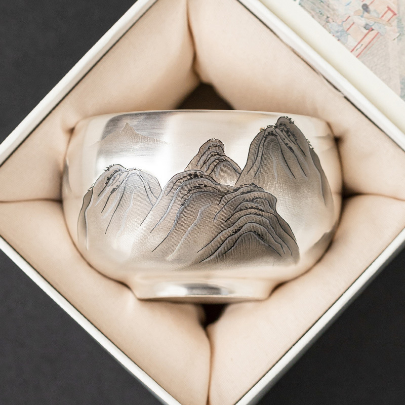 999 mạ bạc cao cấp chủ nhân cốc ngàn dặm giang sơn thiền chén gốm sứ trà chén trà chén trà chén đặc biệt uống trà