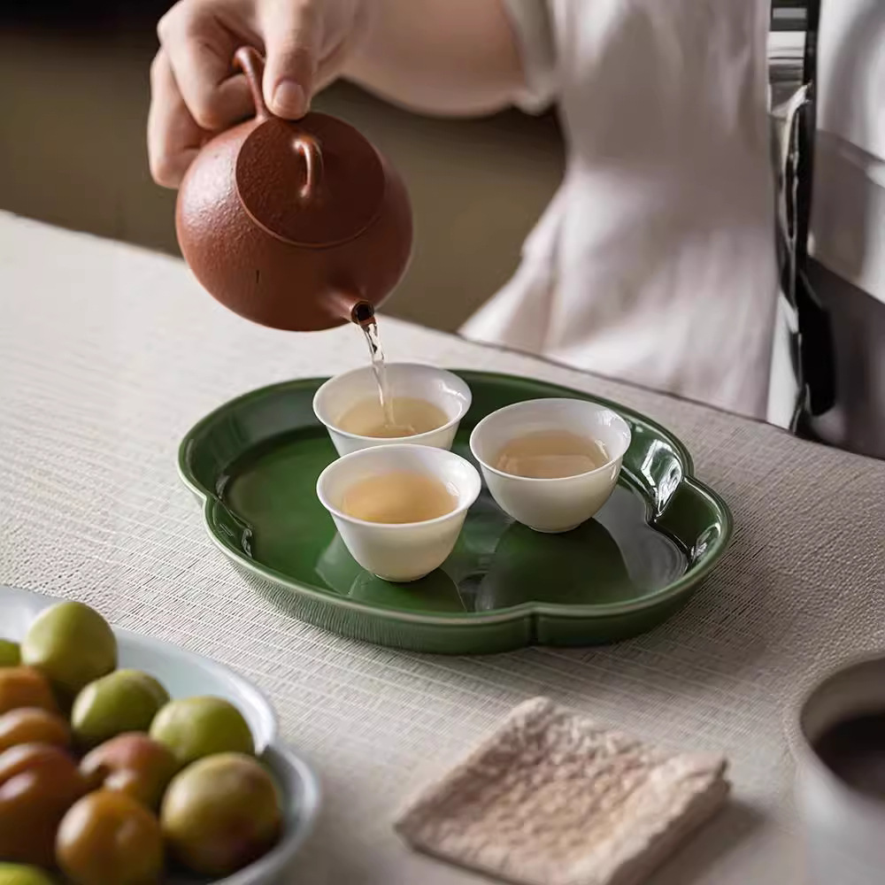 Khay giải khát kiểu Trung Quốc khay đựng hoa quả ren sáng tạo khay đựng đồ ăn nhẹ hạt khay đựng bình Thu hải đường cổ điển khay trà nhỏ
