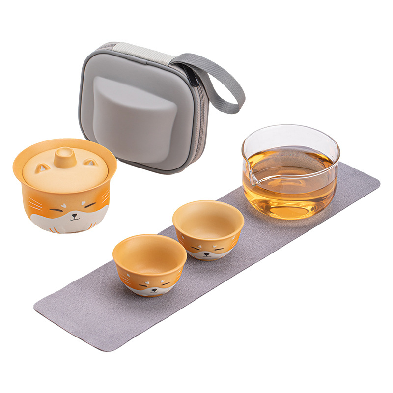 Bộ trà du lịch gốm sứ mèo may mắn