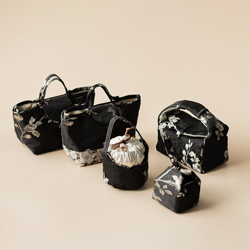 Túi đựng trà thêu hoa mận thổ cẩm túi đựng trà xe cắm trại ngoài trời túi đựng ấm trà cốc trà túi chống va đập