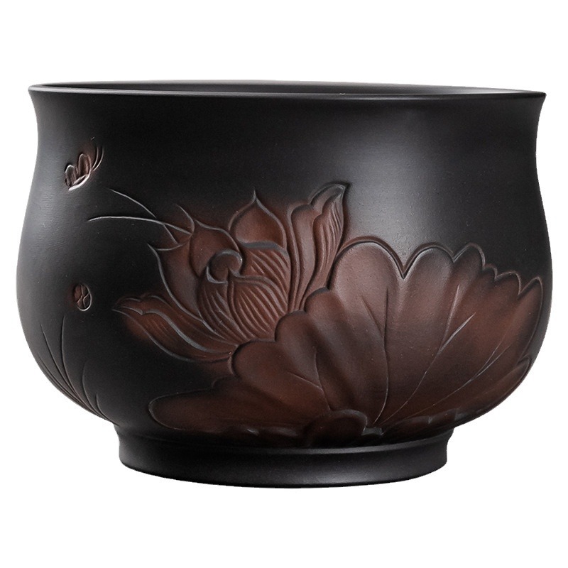 Bán buôn chậu rửa trà Gốm Tím, bình đựng bã trà gia dụng dung tích lớn cao cấp gốm đen kiểu Nhật