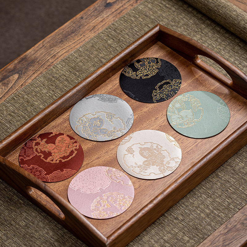 Bộ ấm trà Trung Quốc đế lót ly thổ cẩm hai mặt vải nghệ thuật tròn cách nhiệt lót ấm trà đường kính bán buôn hoa văn truyền thống