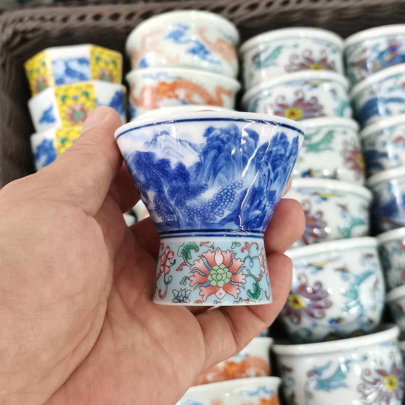 Men chủ cúp Kung Fu bộ trà trà Jingdezhen gốm xanh trắng phong cảnh cao cấp cốc trà trà bát trà cốc