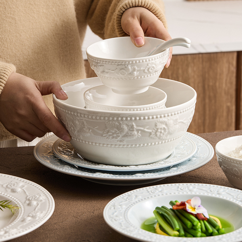 Nhà máy dâu tây chạm nổi gốm sứ món ăn phương Tây đĩa kem phong cách bộ đồ ăn giá trị cao bộ đồ ăn nhà mới tân gia đĩa