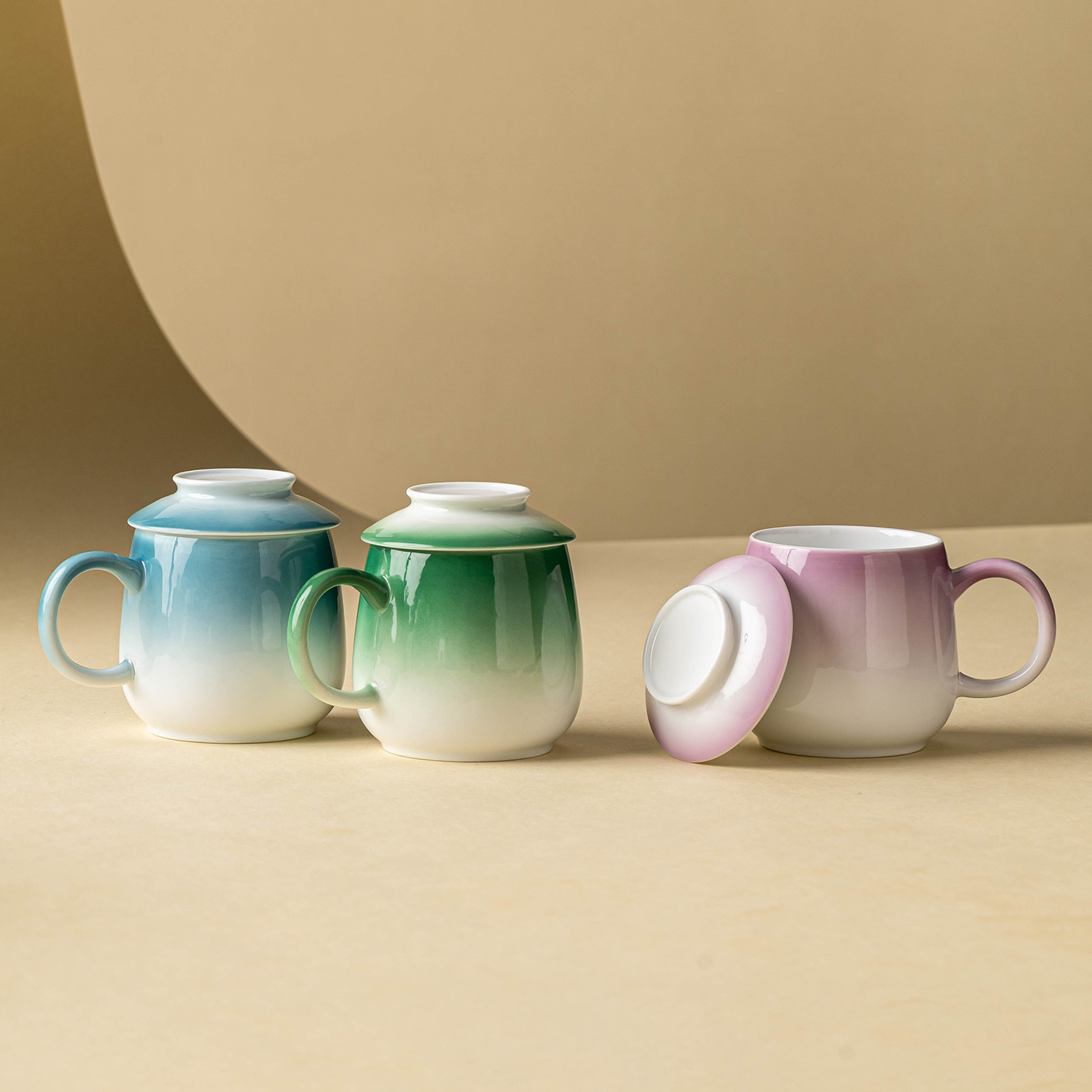 Cốc pha trà Muying Gradient Cốc mug Bộ trà gốm sứ Trung Quốc Cốc tách trà chuyên dụng cá nhân có nắp làm quà tặng