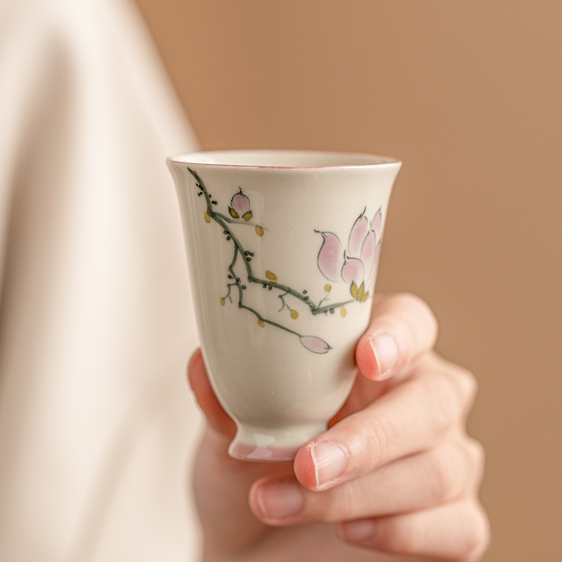 Cốc Trà Hoa Mộc Lan vẽ tay cốc trà cốc chủ nhân cá nhân cốc đơn gốm sứ cao cấp cốc trà đơn