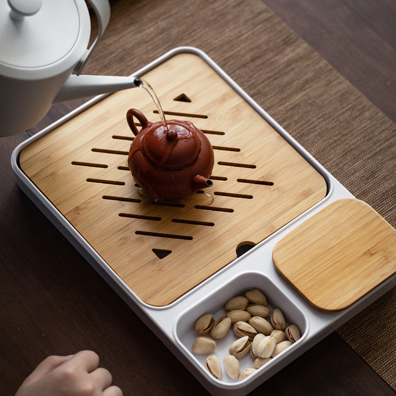 Khay trà tre đơn giản kiểu Nhật, khay pha khô melamine kiểu trữ nước gia dụng cỡ nhỏ, Bộ trà Kungfu, khay trà bàn trà
